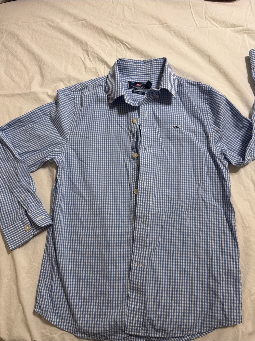 Vineyard Vines M boys  Small 8-10 Light Blue Gingham Button-Up Shirt